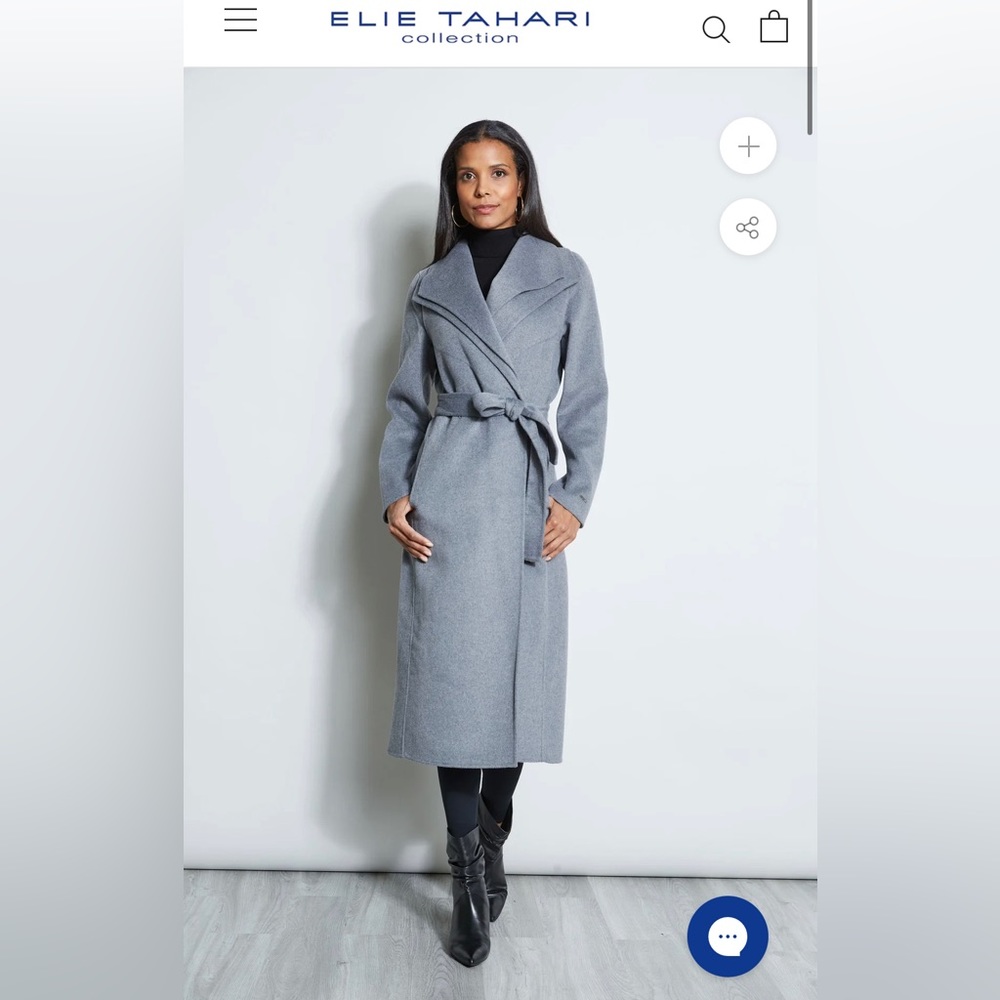 TAHARI LONG DOUBLE FACE WOOL BLEND WRAP COAT